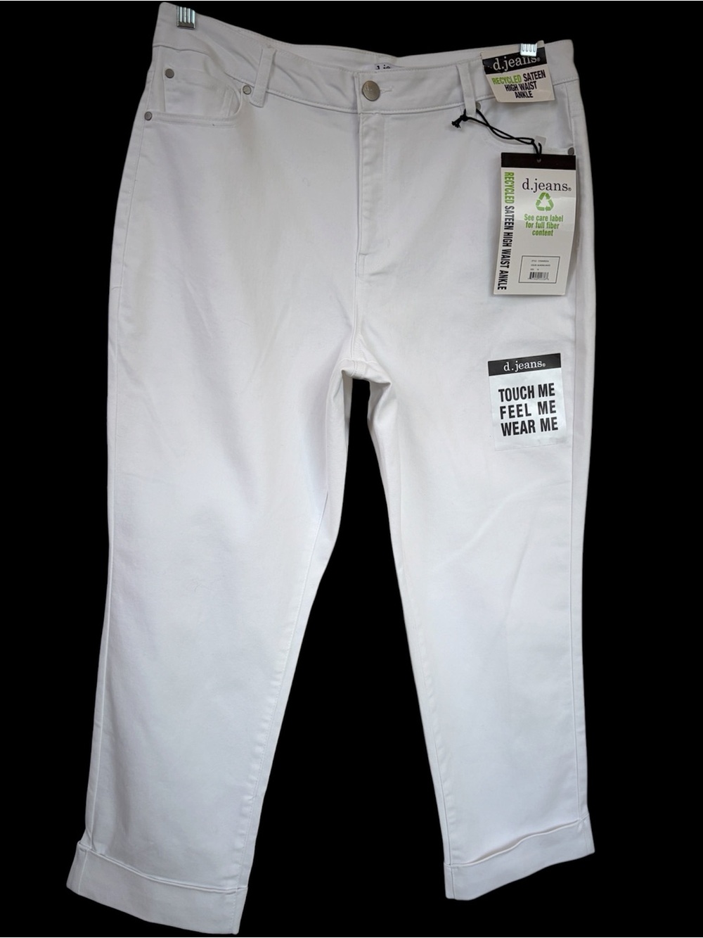 d. jeans. White denim size 16 recycled sateen high waist ankle pants NWT